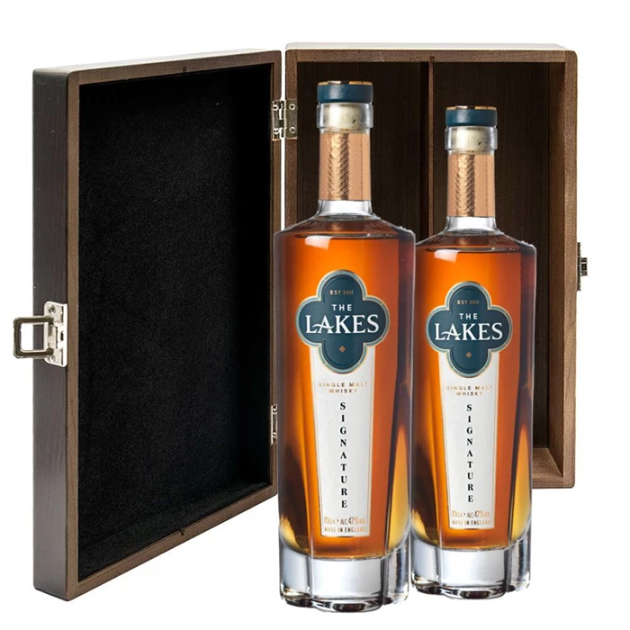 View The Lakes Signature Single Malt Whisky 70cl Twin Luxury Elm Wood Gift Box (2x75cl)
