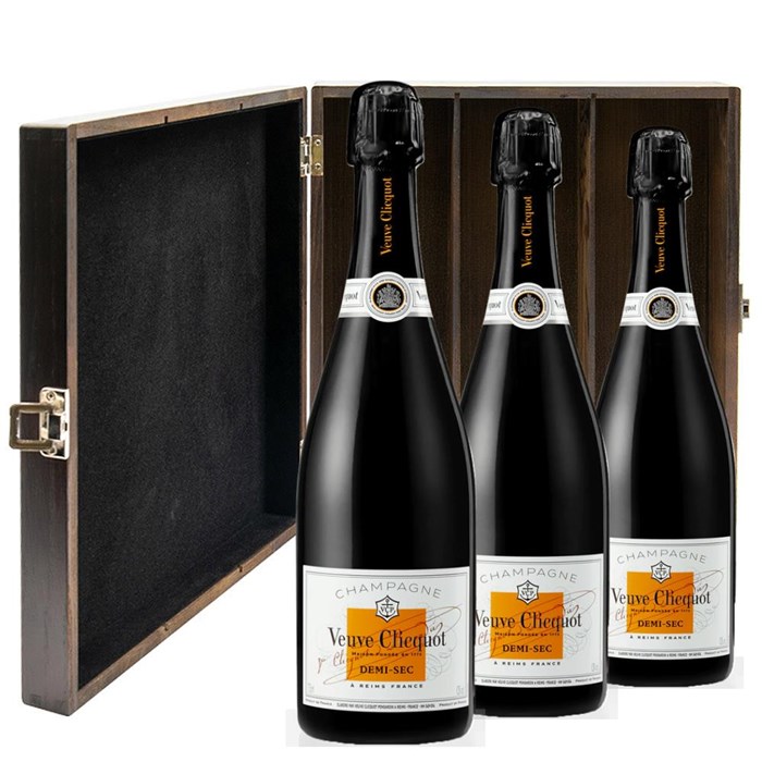 View Veuve Clicquot Demi-Sec Champagne 75cl Three Bottle Luxury Elm Wood Gift Box