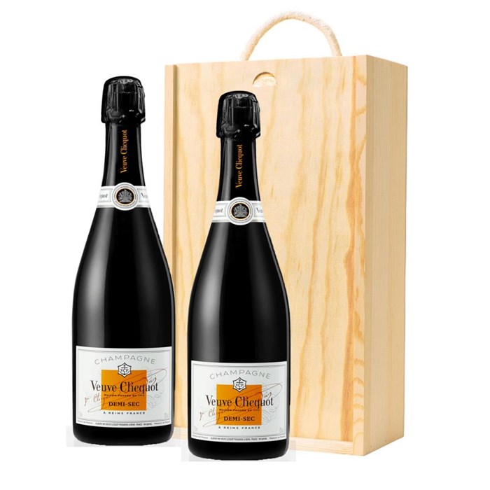 View Veuve Clicquot Demi-Sec Champagne 75cl Twin Pine Wooden Gift Box (2x75cl)