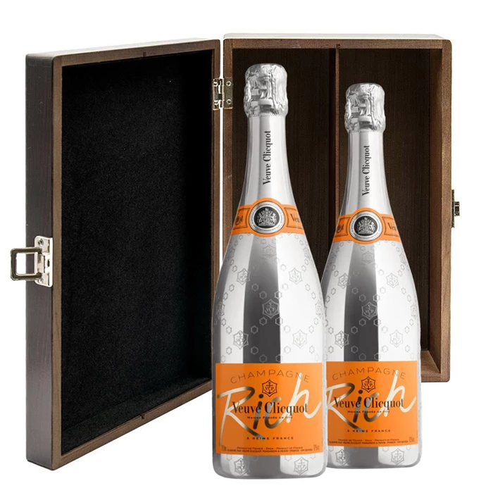 View Veuve Clicquot Rich Champagne 75cl Twin Luxury Elm Wood Gift Box (2x75cl)