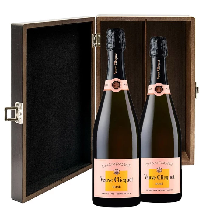 View Veuve Clicquot Rose Champagne 75cl Twin Luxury Elm Wood Gift Box (2x75cl)