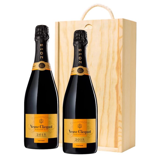 View Veuve Clicquot Vintage 2015 Champagne 75cl Twin Pine Wooden Gift Box (2x75cl)