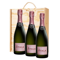 Buy & Send 3 x Ayala Rose Majeur Champagne 75cl In A Pine Wooden Gift Box