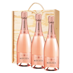 Buy & Send 3 x Boizel Rose  NV Champagne 75cl In A Pine Wooden Gift Box