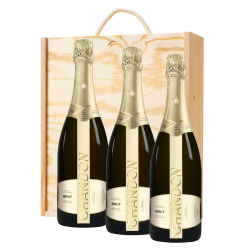 Buy & Send 3 x Chandon Brut Sparkling Wine 75cl In A Pine Wooden Gift Box