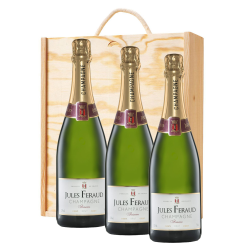 Buy & Send 3 x Jules Feraud Brut Champagne 75cl In A Pine Wooden Gift Box