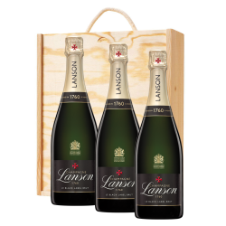 Buy & Send 3 x Lanson Le Black Label Brut Champagne 75cl In A Pine Wooden Gift Box