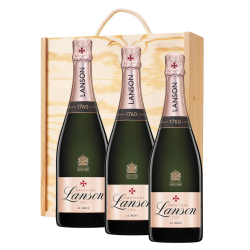 Buy & Send 3 x Lanson Le Rose Champagne 75cl In A Pine Wooden Gift Box
