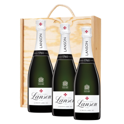 Buy & Send 3 x Lanson Le White Label Sec Champagne 75cl In A Pine Wooden Gift Box