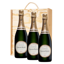 Buy & Send 3 x Laurent Perrier La Cuvee Champagne 75cl In A Pine Wooden Gift Box
