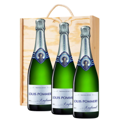 Buy & Send 3 x Louis Pommery 75cl Brut England In A Pine Wooden Gift Box