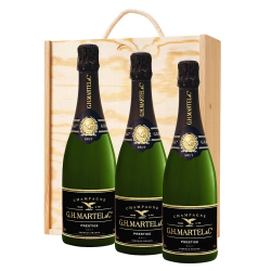 Buy & Send 3 x Martel Prestige Brut Champagne 75cl In A Pine Wooden Gift Box