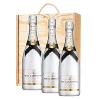 Buy & Send 3 x Moet and Chandon Ice White Imperial 75cl In A Pine Wooden Gift Box