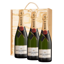 Buy & Send 3 x Moet &amp;amp; Chandon Brut Imperial Champagne 75cl In A Pine Wooden Gift Box