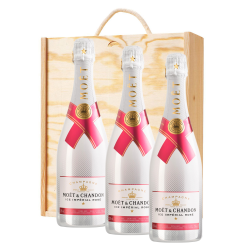 Buy & Send 3 x Moet &amp; Chandon Ice Imperial Rose 75cl In A Pine Wooden Gift Box