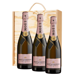Buy & Send 3 x Moet &amp;amp; Chandon Rose Champagne 75cl In A Pine Wooden Gift Box
