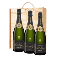 Buy & Send 3 x Pol Roger Brut 2018 Vintage Champagne 75cl In A Pine Wooden Gift Box