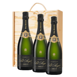 Buy & Send 3 x Pol Roger Brut Vintage 2013 Champagne 75cl In A Pine Wooden Gift Box