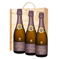 Buy & Send 3 x Pol Roger Rose 2018 Vintage Champagne 75cl In A Pine Wooden Gift Box