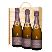 Buy & Send 3 x Pol Roger Rose 2018 Vintage Champagne 75cl In A Pine Wooden Gift Box