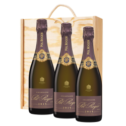 Buy & Send 3 x Pol Roger Vintage Rose 2015 Champagne 75cl In A Pine Wooden Gift Box