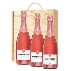 Buy & Send 3 x Taittinger Brut Prestige Rose NV Champagne 75cl In A Pine Wooden Gift Box