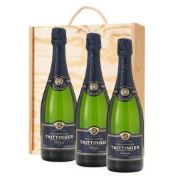 Buy & Send 3 x Taittinger Prelude Grands Crus Champagne 75cl In A Pine Wooden Gift Box