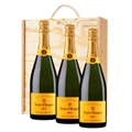 Buy & Send 3 x Veuve Clicquot Brut Yellow Label Champagne 75cl In A Pine Wooden Gift Box