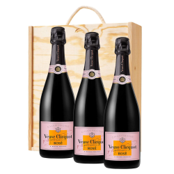 Buy & Send 3 x Veuve Clicquot Rose Champagne 75cl In A Pine Wooden Gift Box