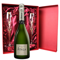 Buy & Send Ayala Brut Nature Champagne 75cl And Royal Scot Glasses Burgundy Gift Box Set