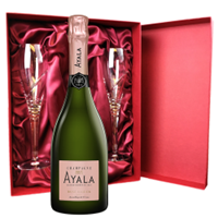 Buy & Send Ayala Rose Majeur Champagne 75cl And Royal Scot Glasses Burgundy Gift Box Set