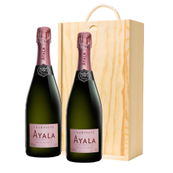 Buy & Send Ayala Rose Majeur Champagne 75cl Twin Pine Wooden Gift Box (2x75cl)