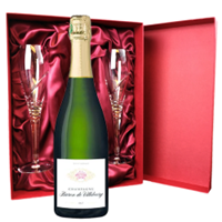 Buy & Send Baron De Villeboerg Brut Champagne 75cl And Royal Scot Glasses Burgundy Gift Box Set