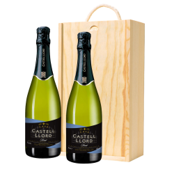 Buy & Send Castell Llord Brut Cava 75cl Twin Pine Wooden Gift Box (2x75cl)