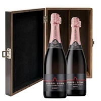 Buy & Send Chapel Down Rose English Sparkling Wine 75cl Twin Luxury Elm Wood Gift Box (2x75cl)