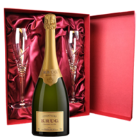 Buy & Send Krug Grande Cuvee Editions Champagne 75cl And Royal Scot Glasses Burgundy Gift Box Set