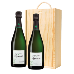 Buy & Send Lanson Green Label Organic Champagne 75cl Twin Pine Wooden Gift Box (2x75cl)