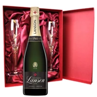 Buy & Send Lanson Le Black Creation Brut Champagne 75cl And Royal Scot Glasses Burgundy Gift Box Set