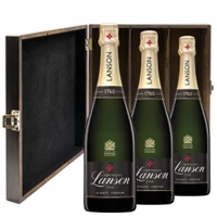 Buy & Send Lanson Le Black Creation Brut Champagne 75cl Three Bottle Luxury Elm Wood Gift Box