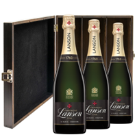 Buy & Send Lanson Le Black Creation Brut Champagne 75cl Three Bottle Luxury Elm Wood Gift Box