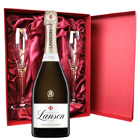 Buy & Send Lanson Le Blanc de Blancs Champagne 75cl And Royal Scot Glasses Burgundy Gift Box Set