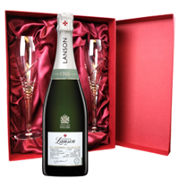 Buy & Send Lanson Le Green Label Organic Champagne 75cl And Royal Scot Glasses Burgundy Gift Box Set
