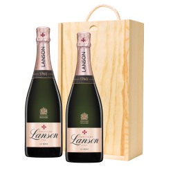 Buy & Send Lanson Le Rose Champagne 75cl Twin Pine Wooden Gift Box (2x75cl)