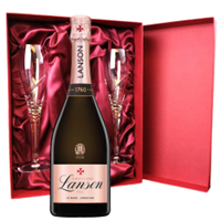 Buy & Send Lanson Le Rose Creation Champagne 75cl And Royal Scot Glasses Burgundy Gift Box Set