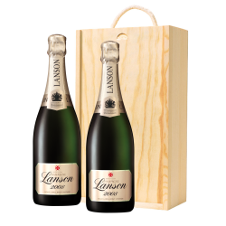 Buy & Send Lanson Le Vintage 2009 Champagne 75cl Twin Pine Wooden Gift Box (2x75cl)