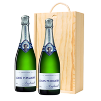 Buy & Send Louis Pommery 75cl Brut England Twin Pine Wooden Gift Box (2x75cl)