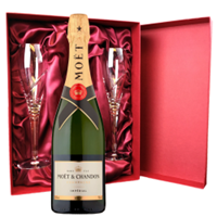 Buy & Send Moet And Chandon Brut Champagne 75cl And Royal Scot Glasses Burgundy Gift Box Set