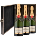 Buy & Send Moet And Chandon Brut Champagne 75cl Three Bottle Luxury Elm Wood Gift Box