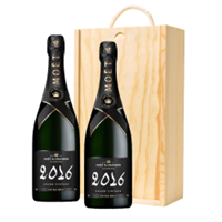 Buy & Send Moet And Chandon Grand Vintage 2016 Extra Brut Champagne 75cl Twin Pine Wooden Gift Box (2x75cl)