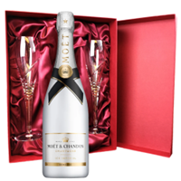 Buy & Send Moet and Chandon Ice White Imperial 75cl And Royal Scot Glasses Burgundy Gift Box Set